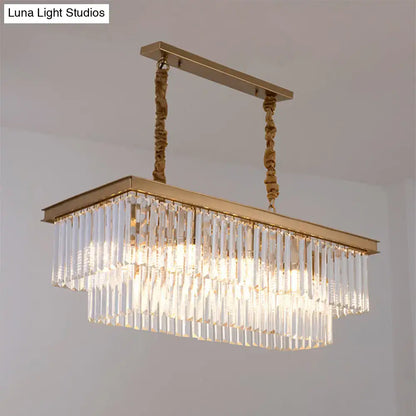 Country gold crystal rectangular chandelier dining room hanging light kit