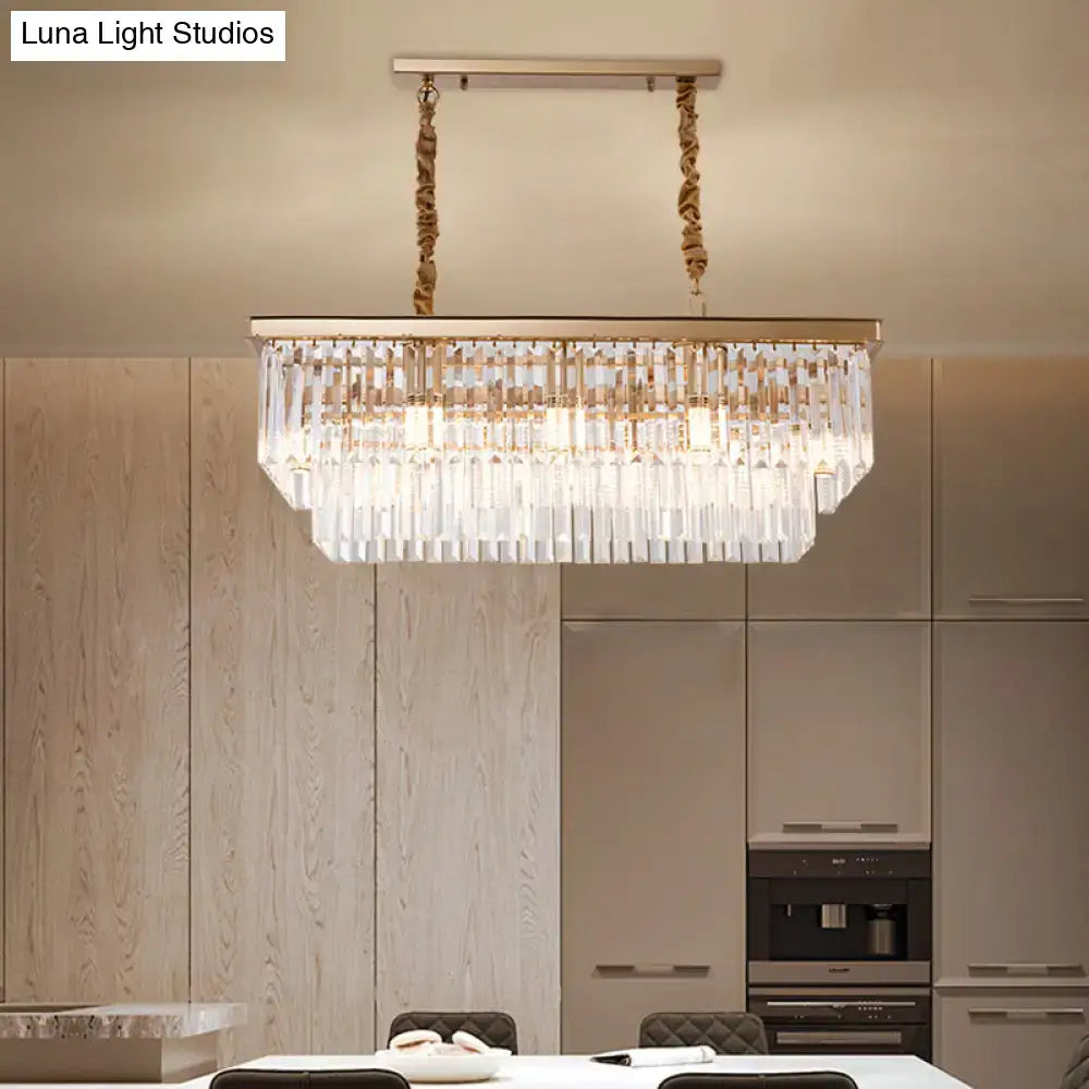 Country gold crystal rectangular chandelier dining room hanging light kit