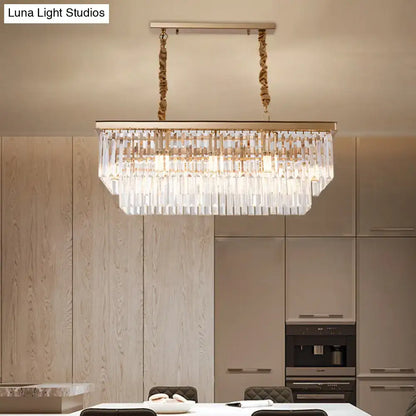 Country gold crystal rectangular chandelier dining room hanging light kit