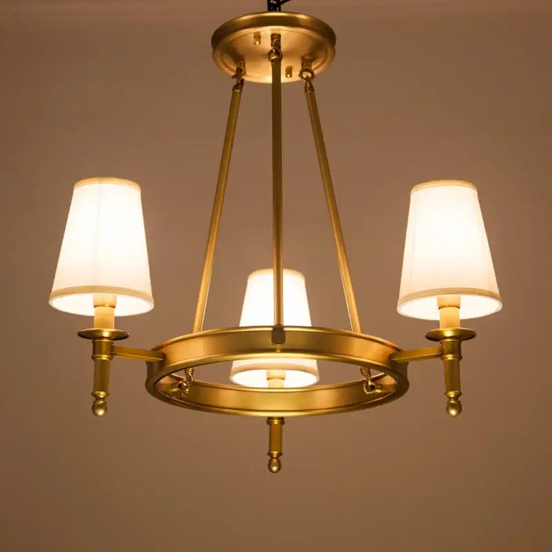 country fabric brass chandelier for bedroom with 3 shades