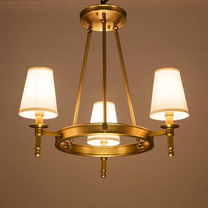 country fabric brass chandelier for bedroom with 3 shades