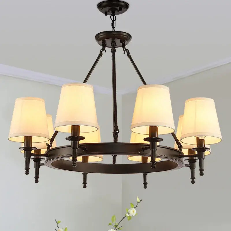 country fabric brass chandelier for bedroom with 3 shades