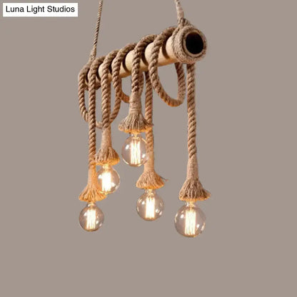 Rustic bamboo and country hemp rope chandelier – dining room light