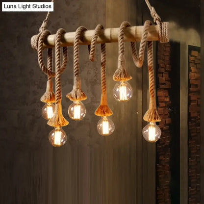 Rustic bamboo and country hemp rope chandelier – dining room light