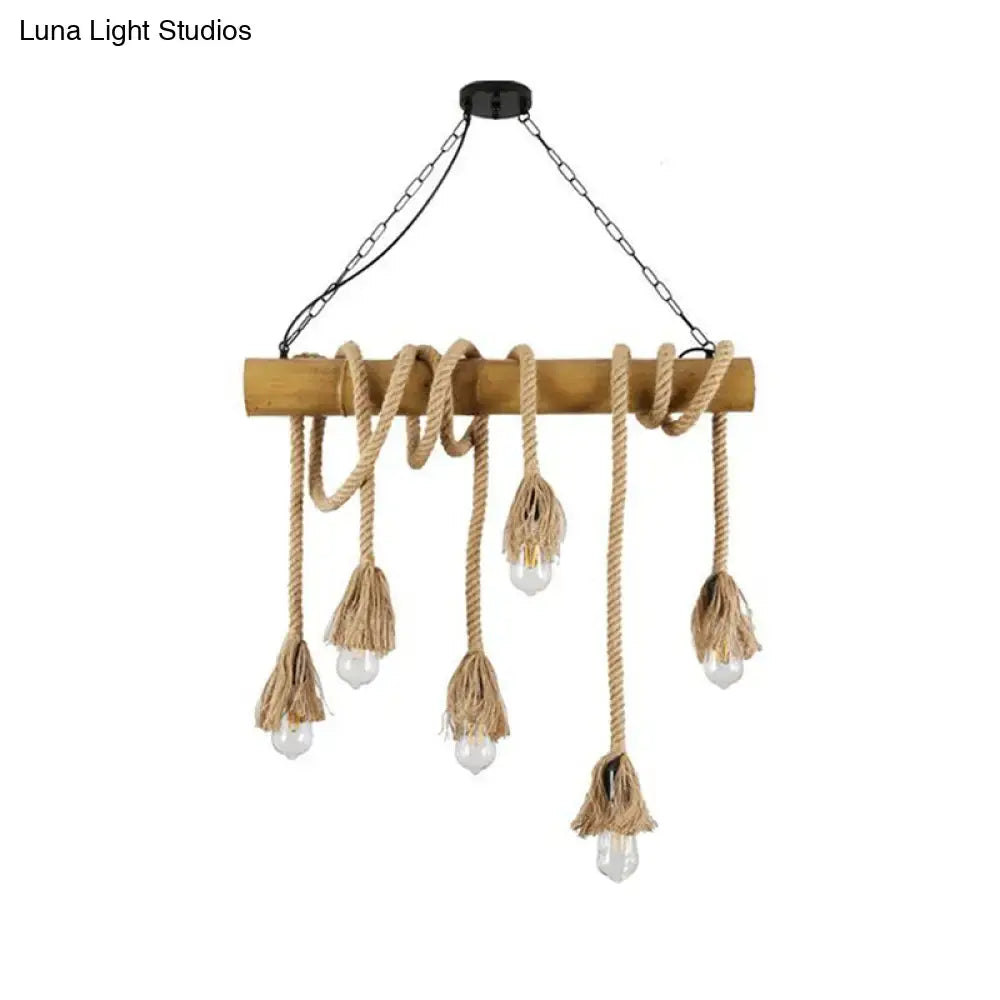 Rustic bamboo and country hemp rope chandelier – dining room light