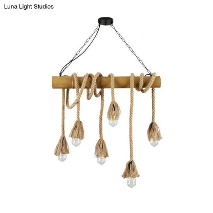 Rustic bamboo and country hemp rope chandelier – dining room light
