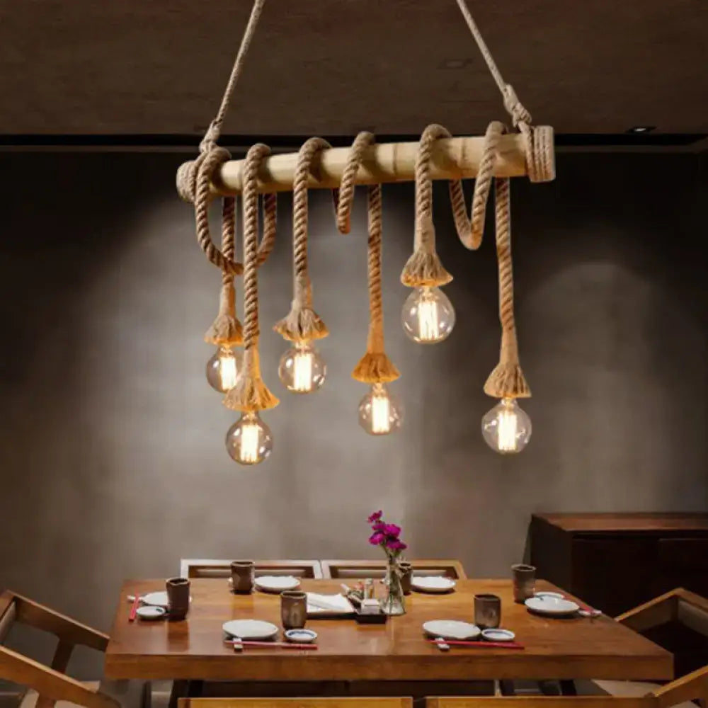 Rustic bamboo and country hemp rope chandelier – dining room light