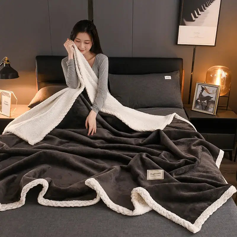cozy autumn gray & white plush blanket – living room throw