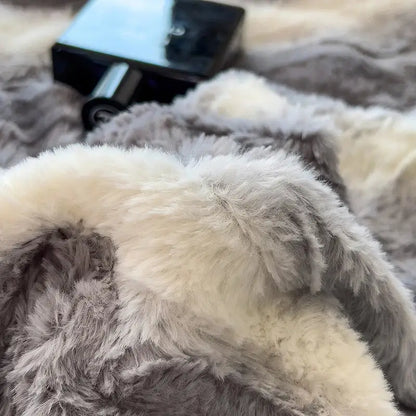 Decorbites cozy faux fur gray & white bedding set bedroom plush cover