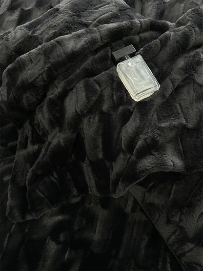 Decorbites cozy faux rabbit fur bedding set black & grey bedroom