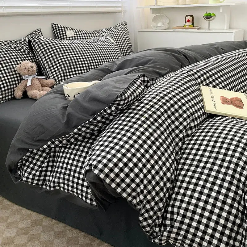 Nordic plaid muted green 1pc*duvet cover bedding set – bedroom