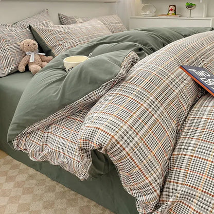 Nordic plaid muted green 1pc*duvet cover bedding set – bedroom