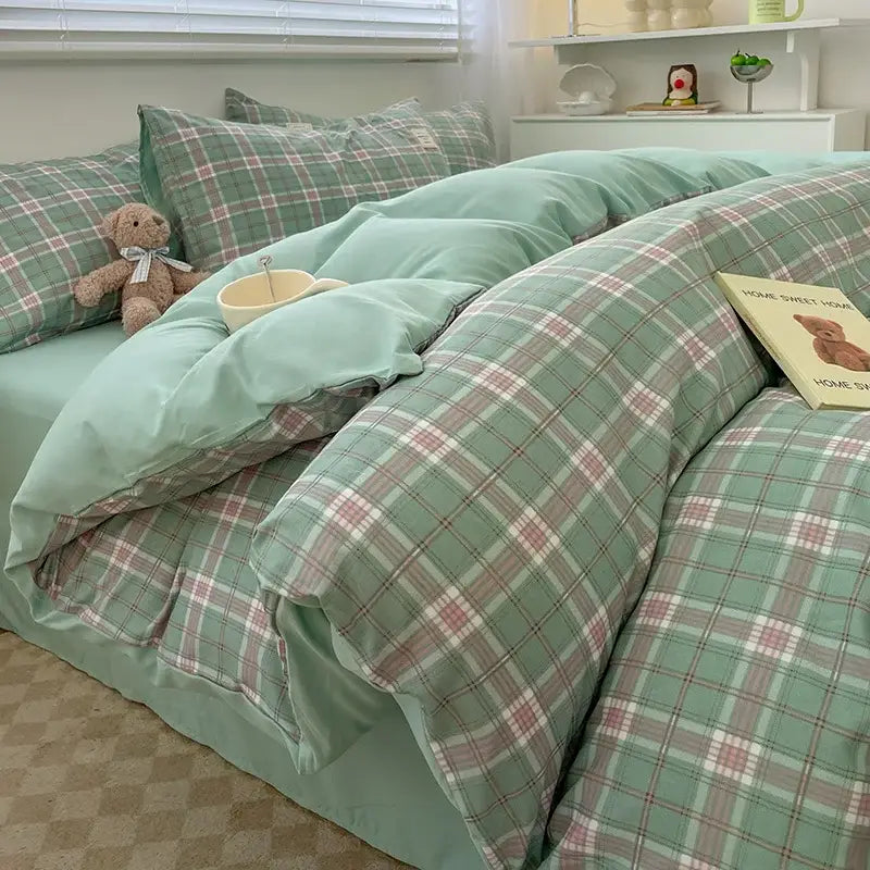 Nordic plaid muted green 1pc*duvet cover bedding set – bedroom