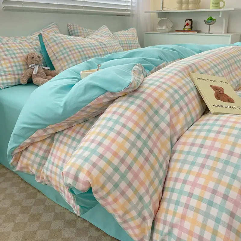 Nordic plaid muted green 1pc*duvet cover bedding set – bedroom