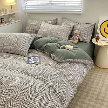 Nordic plaid muted green 1pc*duvet cover bedding set – bedroom
