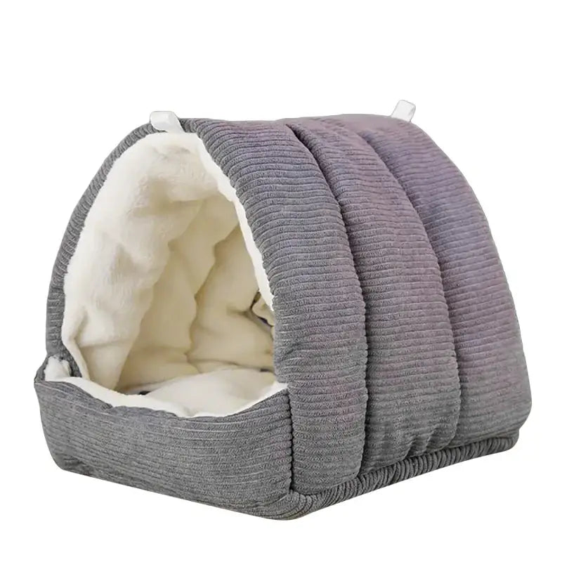 Gray & yellow corduroy fleece bird cage parrot bed bedroom hut