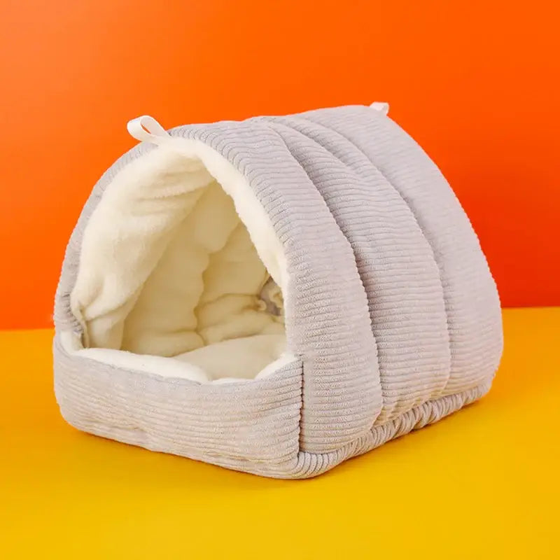 Gray & yellow corduroy fleece bird cage parrot bed bedroom hut
