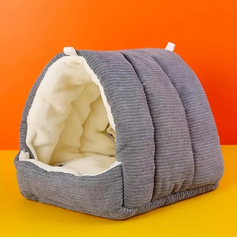 Gray & yellow corduroy fleece bird cage parrot bed bedroom hut