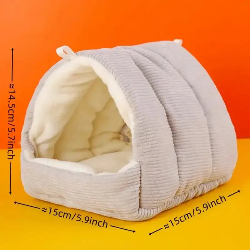 Gray & yellow corduroy fleece bird cage parrot bed bedroom hut