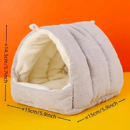 Gray & yellow corduroy fleece bird cage parrot bed bedroom hut