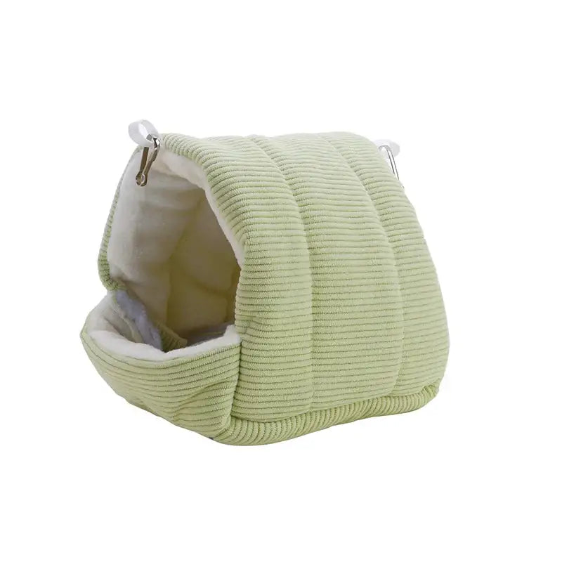 Gray & yellow corduroy fleece bird cage parrot bed bedroom hut
