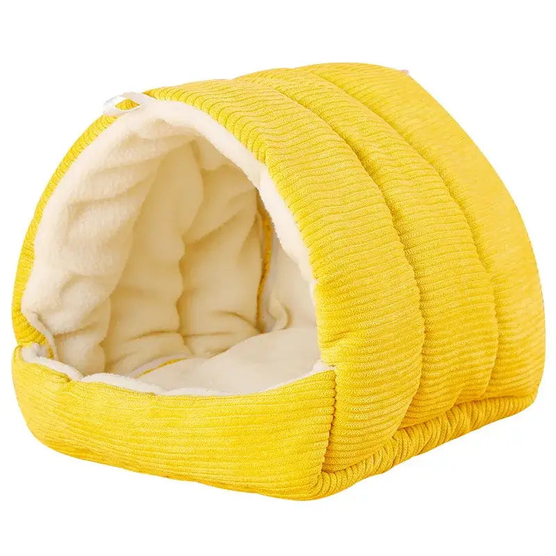 Gray & yellow corduroy fleece bird cage parrot bed bedroom hut