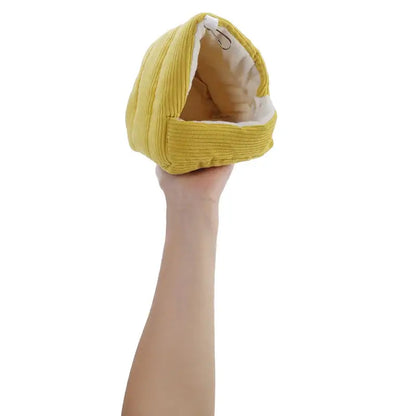 Gray & yellow corduroy fleece bird cage parrot bed bedroom hut