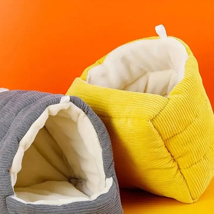 Gray & yellow corduroy fleece bird cage parrot bed bedroom hut
