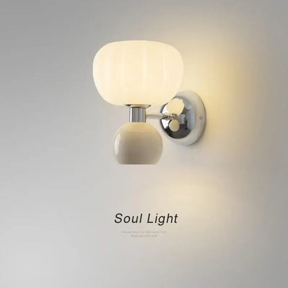 cream breeze frosted glass pumpkin wall sconce bedroom light