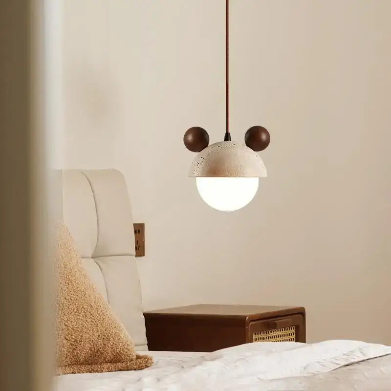 cream glass led pendant light with wood ears for bedroom