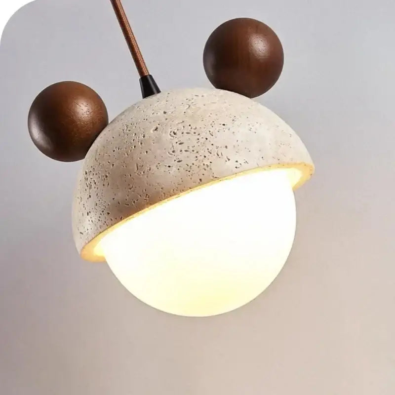 cream glass led pendant light with wood ears for bedroom