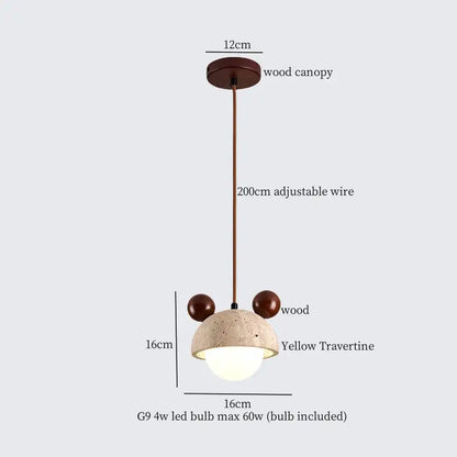 cream glass led pendant light with wood ears for bedroom