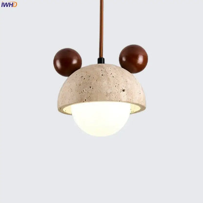 cream glass led pendant light with wood ears for bedroom