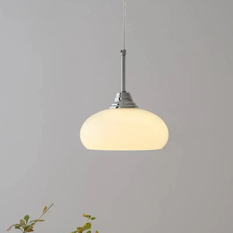 cream glass oval pendant light dining room chrome hardware