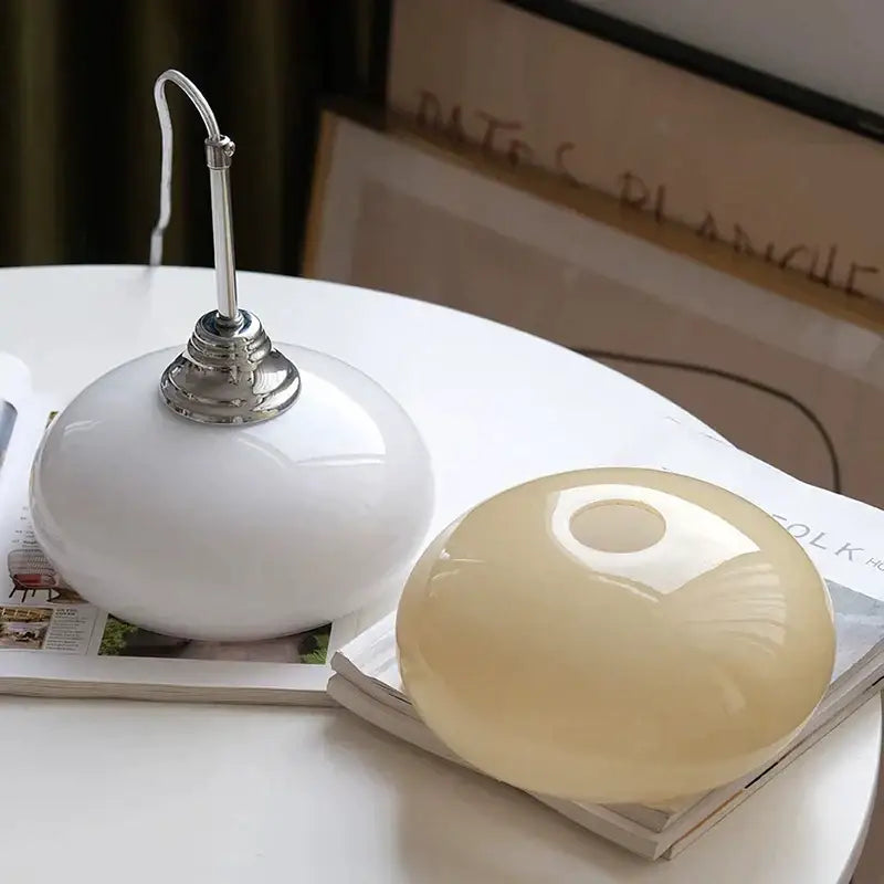 cream glass oval pendant light dining room chrome hardware