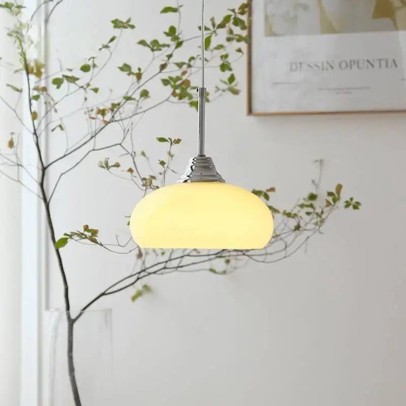 cream glass oval pendant light dining room chrome hardware