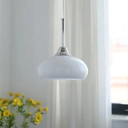 cream glass oval pendant light dining room chrome hardware
