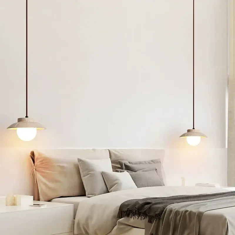 cream stone pendant lamp bedroom textured concrete light
