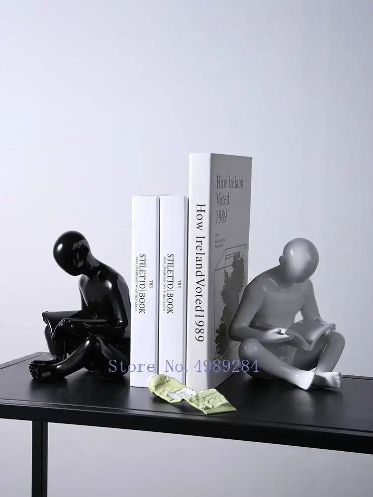 creative ceramics glossy black reading figurine living room