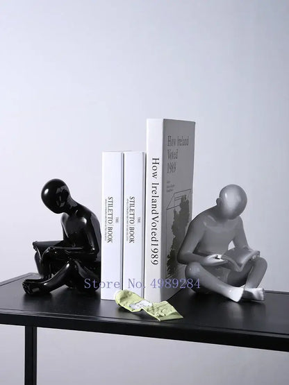 creative ceramics glossy black reading figurine living room