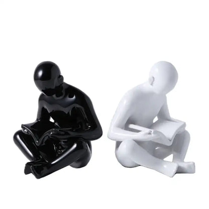 creative ceramics glossy black reading figurine living room