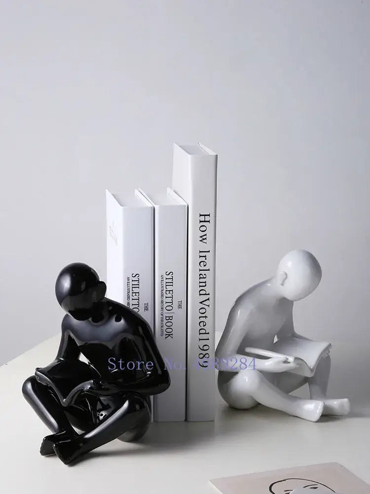 creative ceramics glossy black reading figurine living room