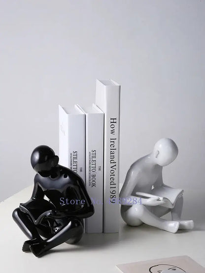 creative ceramics glossy black reading figurine living room