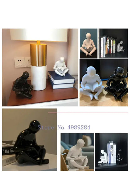 creative ceramics glossy black reading figurine living room