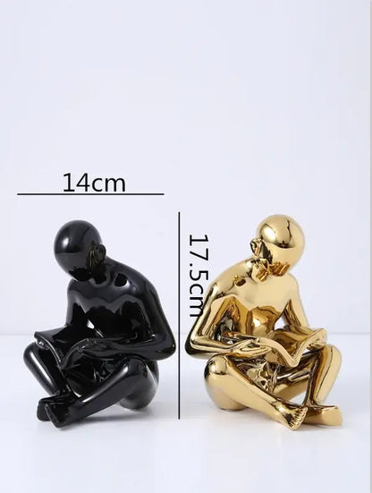 creative ceramics glossy black reading figurine living room