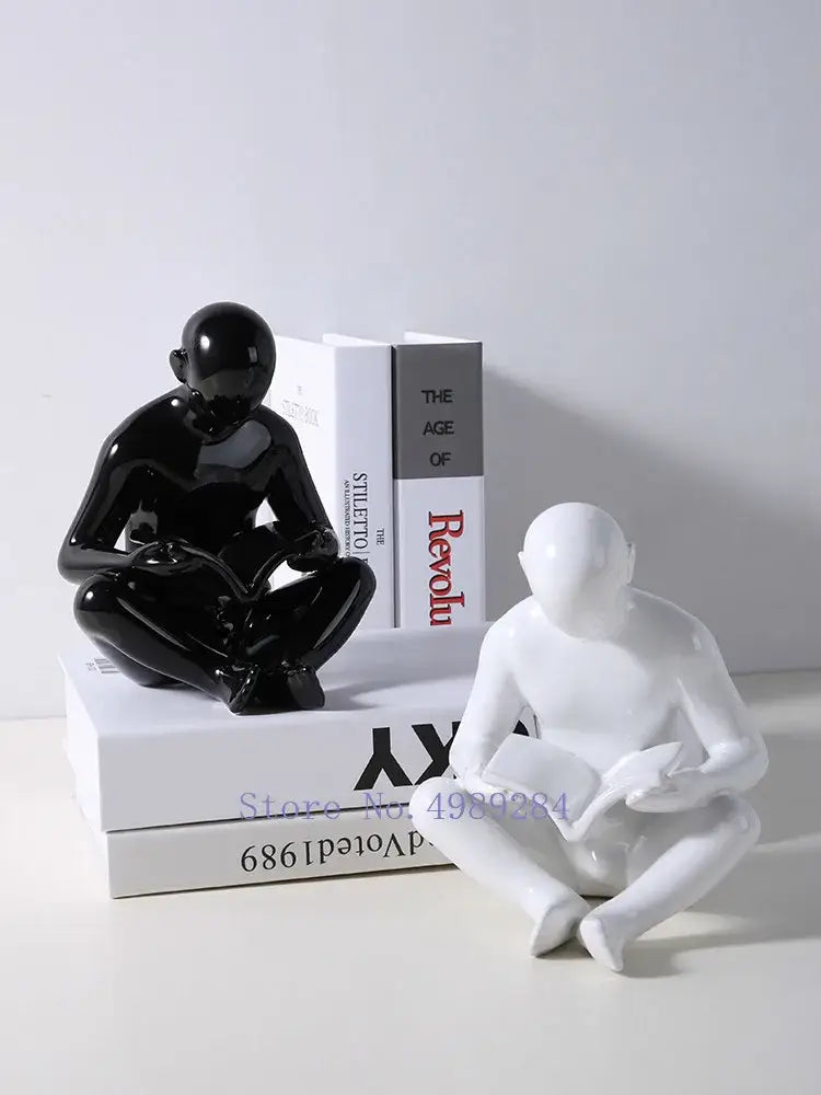 creative ceramics glossy black reading figurine living room