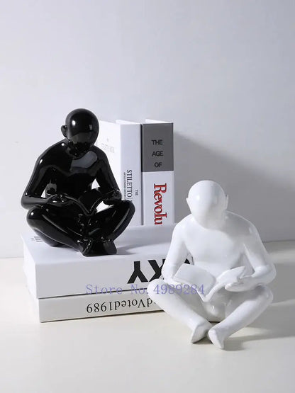 creative ceramics glossy black reading figurine living room