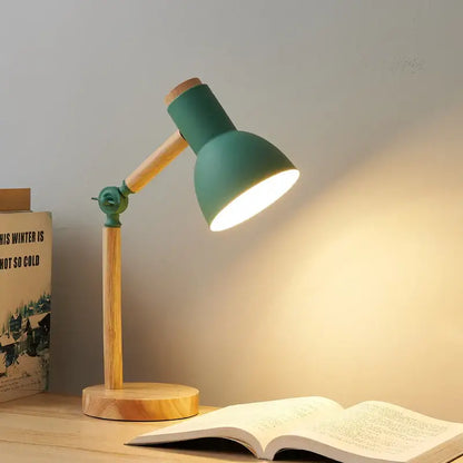 Nordic mint green wooden table lamp bedroom eye protection light