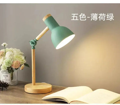 Nordic mint green wooden table lamp bedroom eye protection light