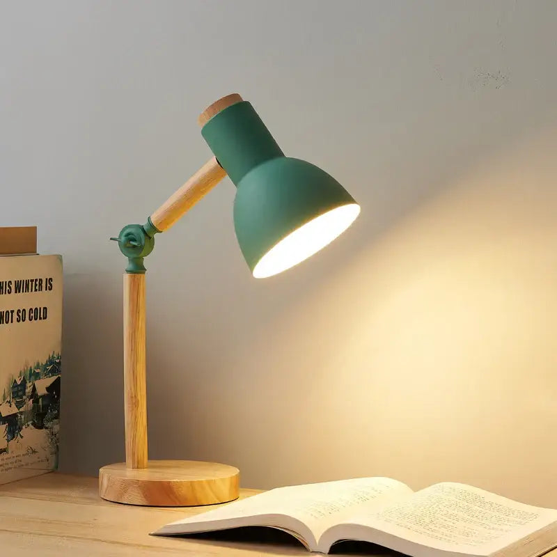 Nordic mint green wooden table lamp bedroom eye protection light